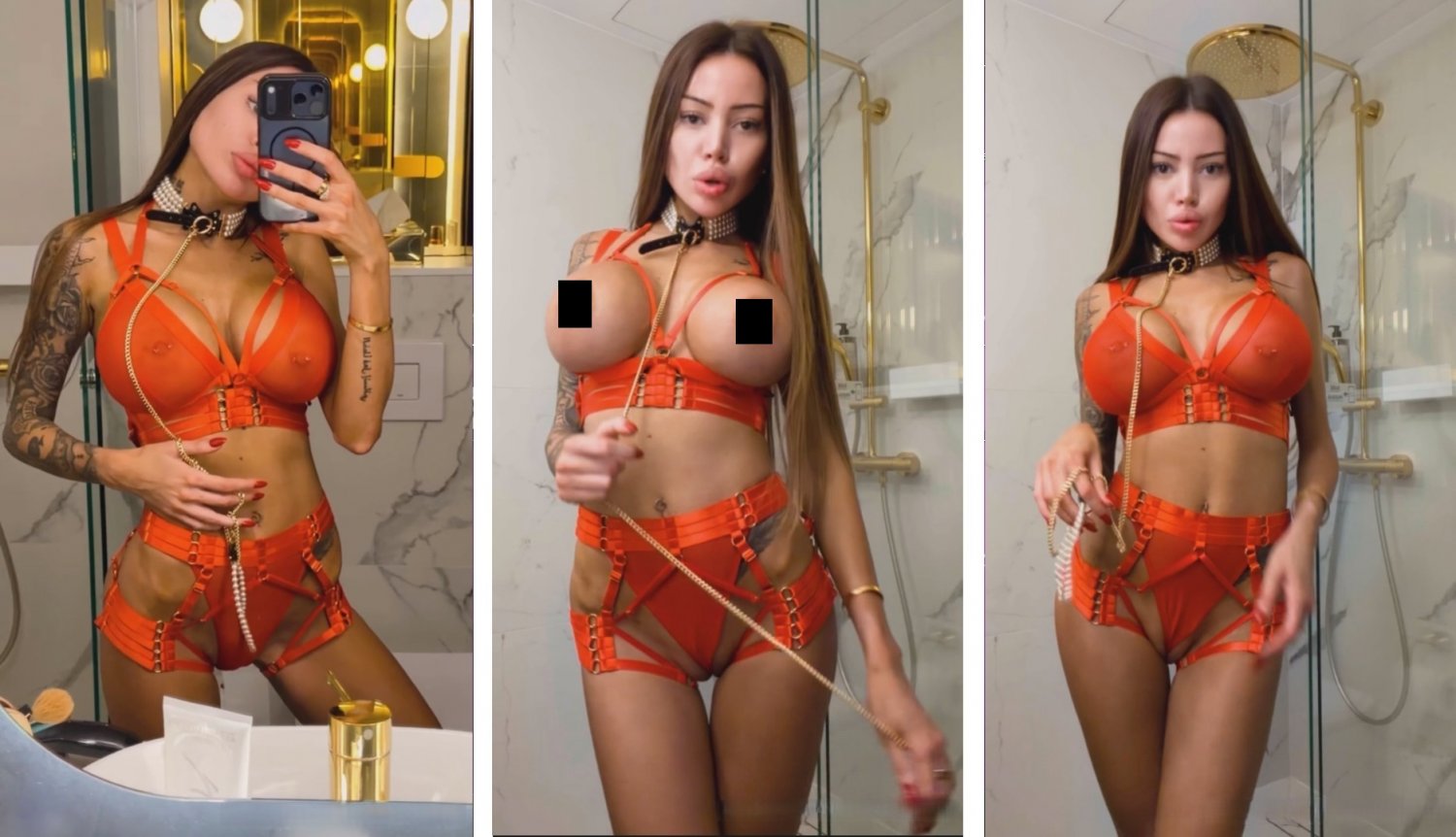 Fogosa Alena Omovych de biquíni fio-dental na piscina